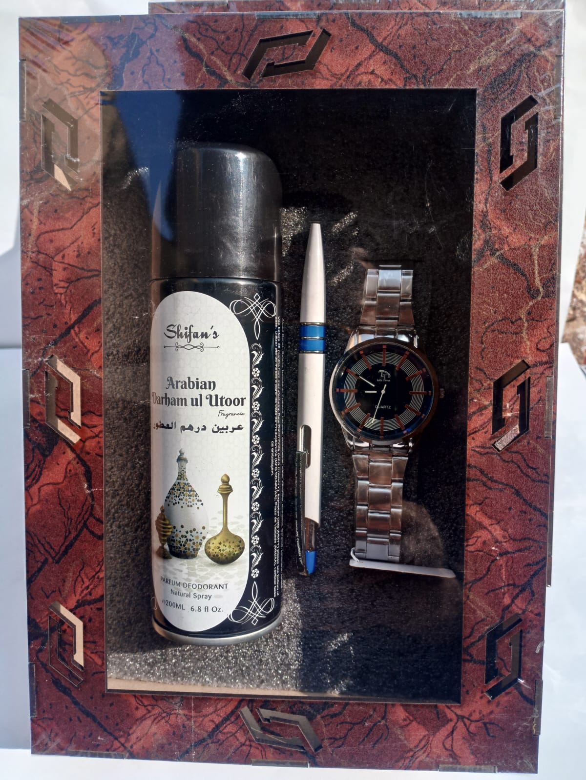Watch pen and body spray stylish wooden gift box for men
