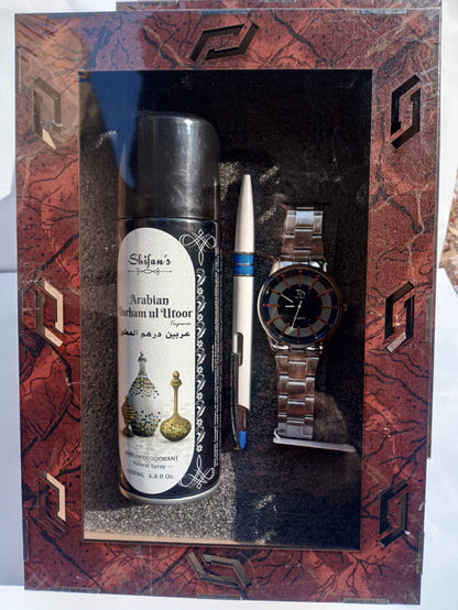 Watch pen and body spray stylish wooden gift box for men